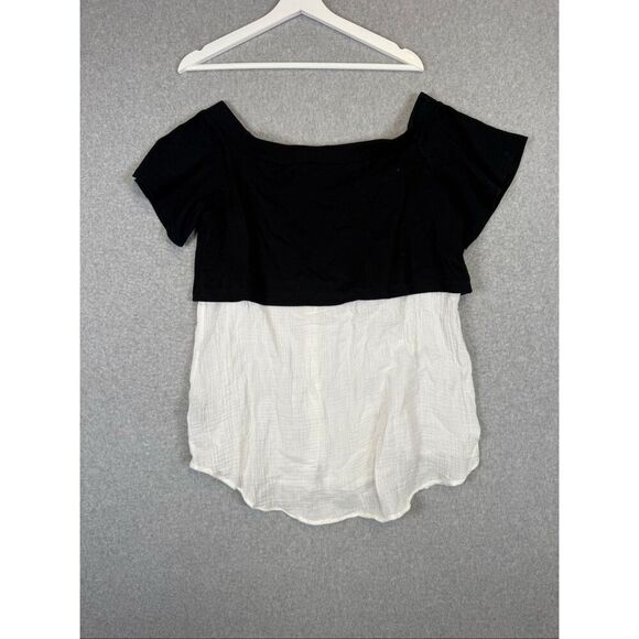 Off the Shoulder Black Sweat, White Blouse Top Women's Size Medium - Picture 3 of 6